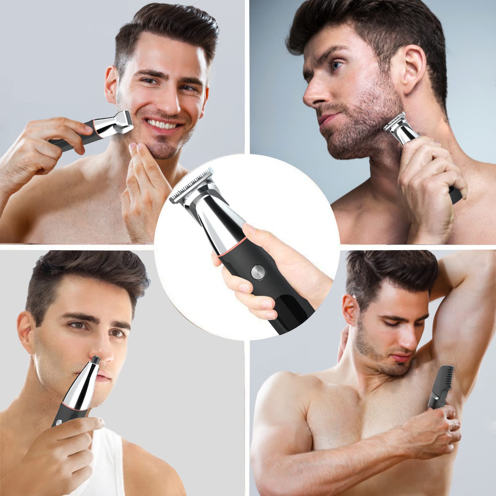 DODAER All-in-One Beard Trimmer for Men,Cordless Mustache Nose Precision Trimmer,Body Groomer Hair Cutting 5 in 1 Kit Trimmer,USB Rechargeable & Waterproof Magnetic Replacement Heads