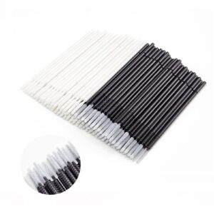 micro applicators 200pcs, inartato disposable micro brush microswab wands for eyelash extensions makeup and personal care (black & white - long microfiber tips)