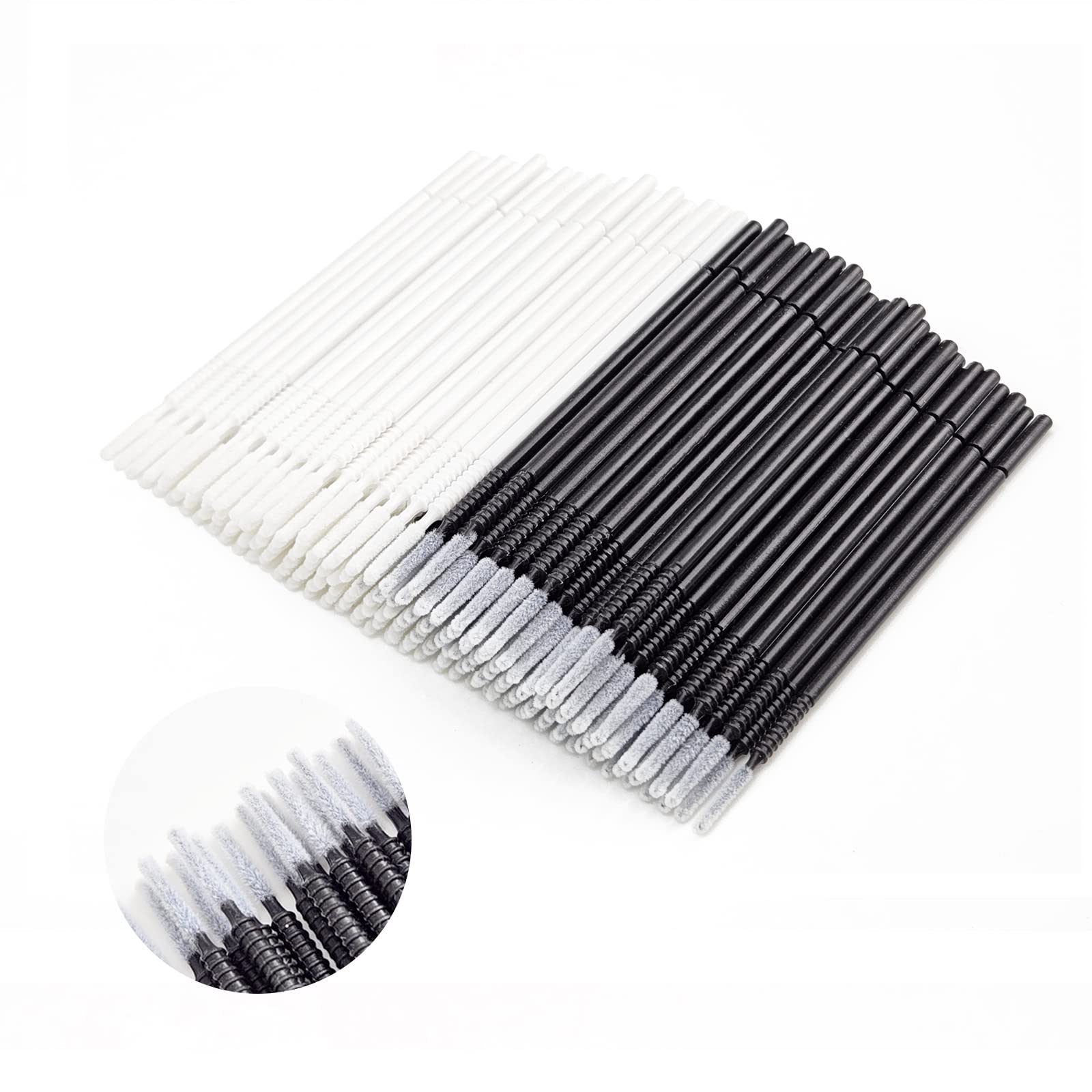 Micro Applicators 200Pcs, Inartato Disposable Micro Brush Microswab Wands for Eyelash Extensions Makeup and Personal Care (Black & White - Long Microfiber Tips)