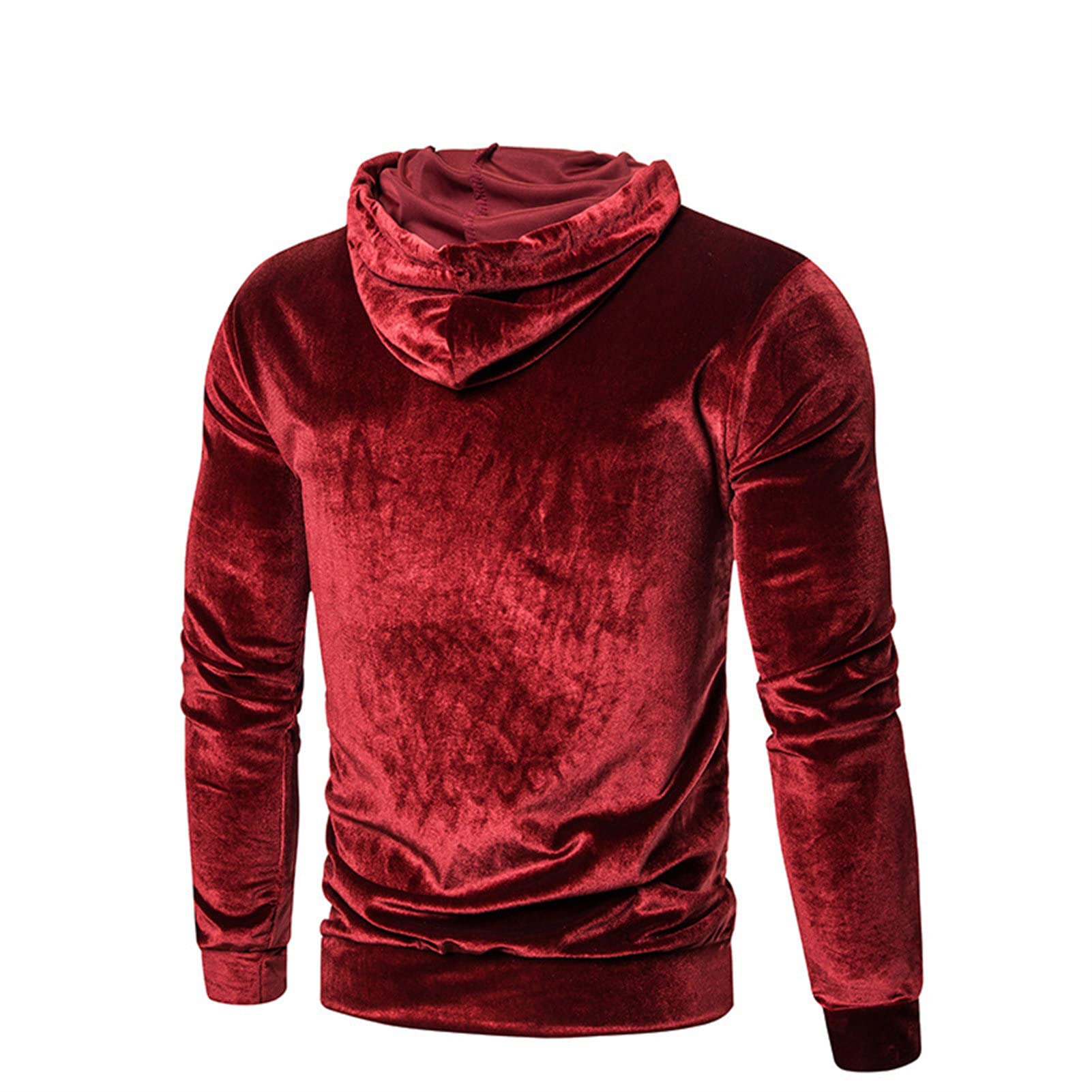 Maiyifu-GJ Men's Velvet Velour Slim Fit Hoodies Long Sleeve Drawstring Pullover Hoodie Lightweight Warm Hooded Sweatshirt (Red,Medium)