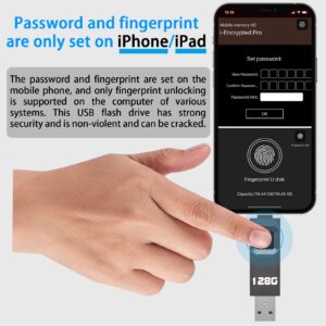 YIGORN 128GB Encrypted USB Drive,Fingerprint Flash Drive,Secure Password Protected U Disk, USB Memory Stick, USB Thumb Drive,Encryption Storage for iPhone/iPad/iPadmini/Mac/PC