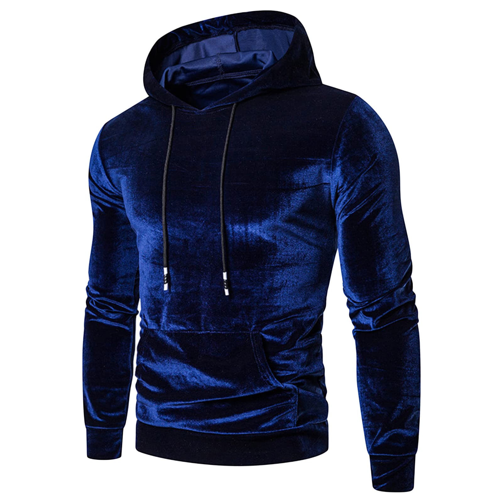 Maiyifu-GJ Men's Velvet Velour Slim Fit Hoodies Long Sleeve Drawstring Pullover Hoodie Lightweight Warm Hooded Sweatshirt (Dark Blue,3X-Large)