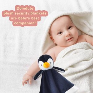 Doindute Baby Black Penguin Soft Stuffed Animal Security Blanket, Plush Penguin Character Lovey Blanket, Baby Shower/Nursery Gift, Newborn Infant Toddler Snuggle Blankie for Boys Girls, 13 Inches