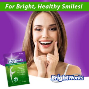 225 Piece BrightWorks Fresh Mint + Whitening Dental Flossers with Plant-Based Handles, Super-Strong Floss and Mint-Flavored Floss with Micro-Crystals, 75 Count (Pack of 3)