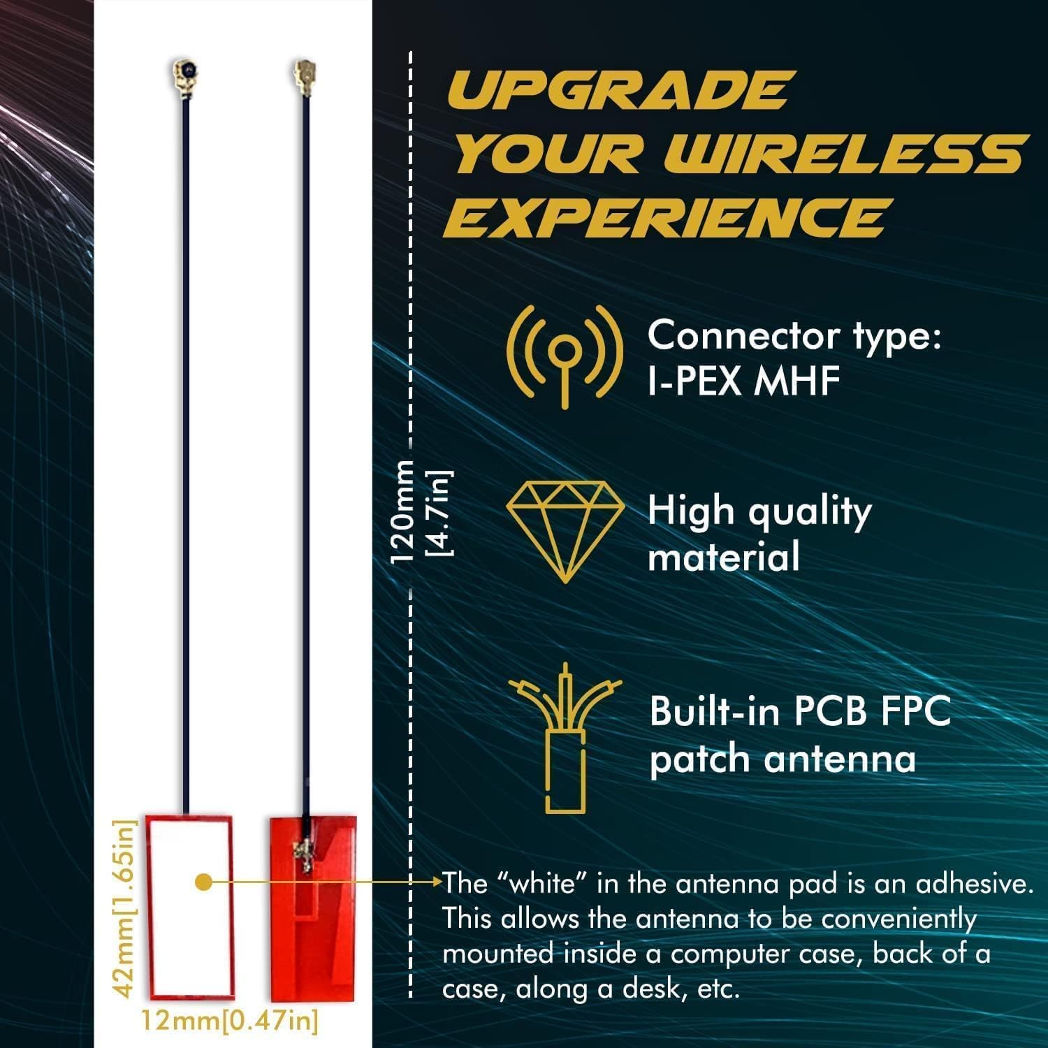 Set of 2X 10cm (4in) I-PEX MHF (IPEX1) 2.4 GHz 5 GHz Antenna High Gain for WiFi 5 & 6 Adapters Laptops Notebooks & Desktops