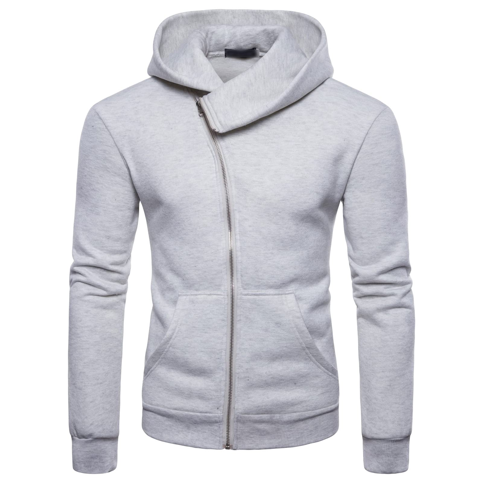 Maiyifu-GJ Men's Diagonal Zipper Hooded Sweatshirts Lightweight Fleece Slim Fit Hoodies Long Sleeve Casual Hip Hop Hoodie (Light Grey,Medium)