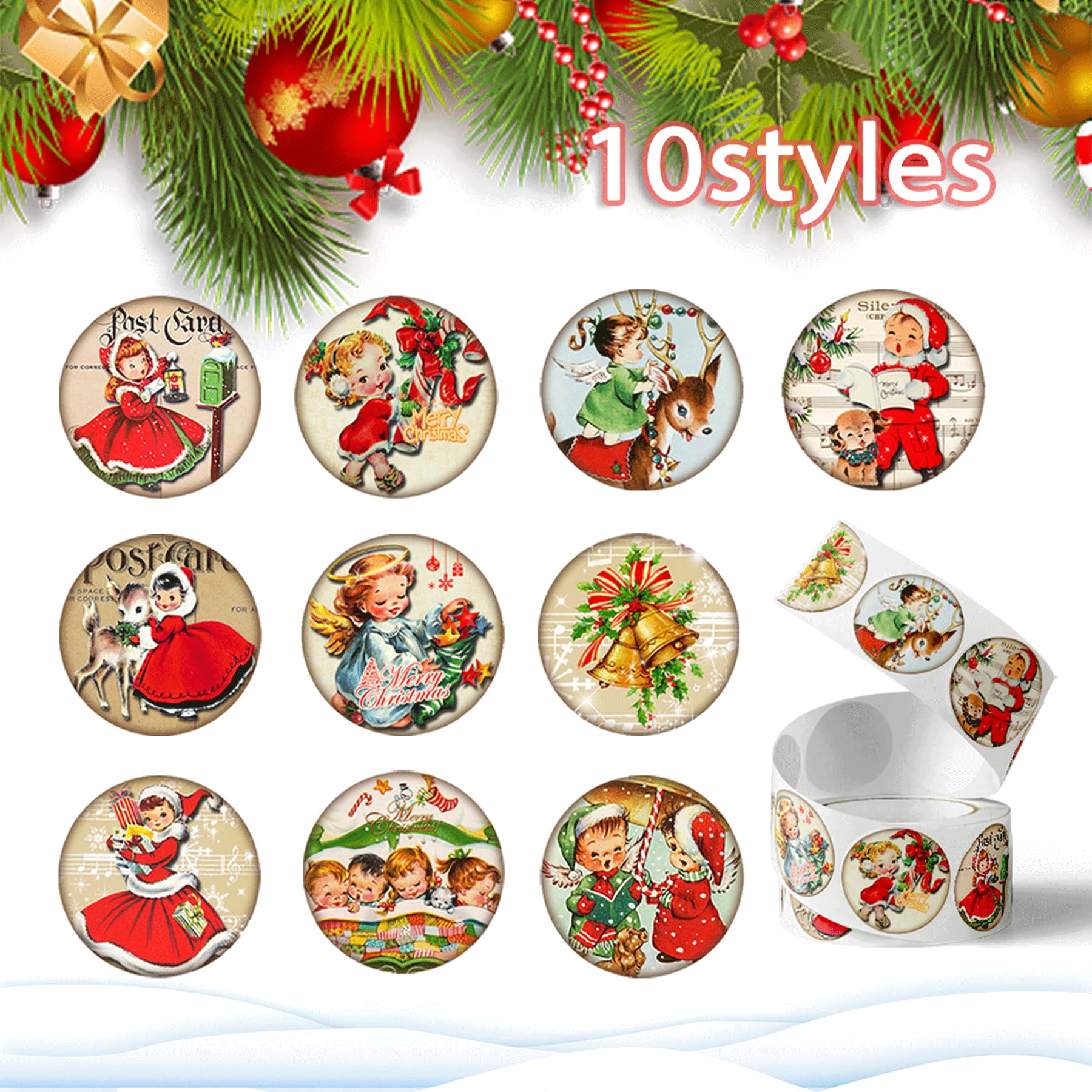 Vintage Christmas Stickers-500pcs Traditional Christmas Round Labels 1 inch Vintage Style Merry Christmas Stickers for Kids