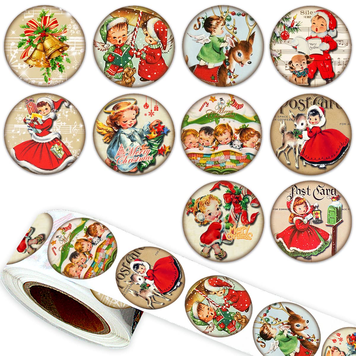 Vintage Christmas Stickers-500pcs Traditional Christmas Round Labels 1 inch Vintage Style Merry Christmas Stickers for Kids