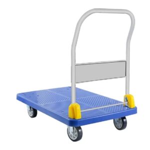 yssoa platform truck with 880lb weight capacity and 360 degree swivel wheels, foldable push hand cart for loading and storage, blue