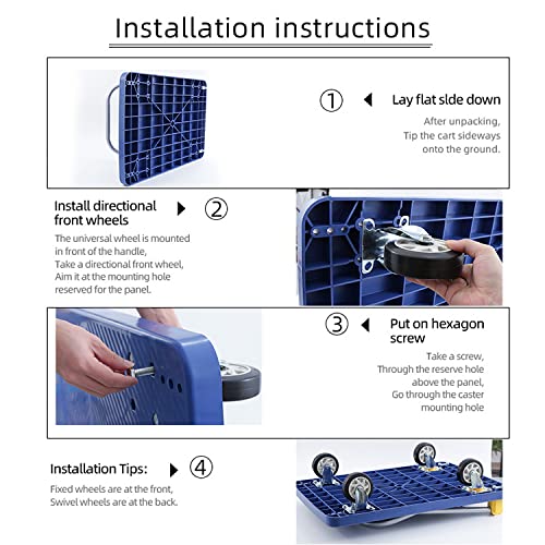 YSSOA Platform Truck with 880lb Weight Capacity and 360 Degree Swivel Wheels, Foldable Push Hand Cart for Loading and Storage, Blue