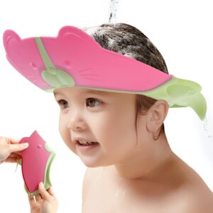 Reidio Baby Shower Cap Bathing Protection Silicone Adjustable Foldable Hair Washing Hat Shampoo Cap for Baby Toddler Kid Portable (Pink)