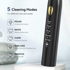 MOROLURU Electric Toothbrush Duo Dual Handle 5 Modes with Smart Timer and 16 Brush Heads & 2 Travel Cases Including IPX7 Waterproof ，Black&White