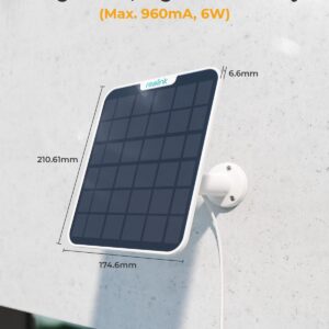 REOLINK 6W Solar Panel White, Non-Stop Solar Power Supply for All Wireless Battery Camera, Trackmix/Argus PT/Go PT Ultra, Waterproof, Adjustable Mount, 4 Meters Cable(Only Use for Battery Cameras)