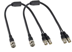 hcfeng bnc male to dual bnc female adapter cable bnc rg-58/u grade coaxial y splitter cable bnc female to din (75ohm) rg59 video adapter cable for security camera cctv systems[2pack/1.3ft]