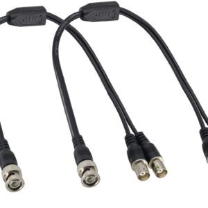 HCFeng BNC Male to Dual BNC Female Adapter Cable BNC RG-58/U Grade Coaxial Y Splitter Cable BNC Female to DIN (75Ohm) RG59 Video Adapter Cable for Security Camera CCTV Systems[2pack/1.3ft]