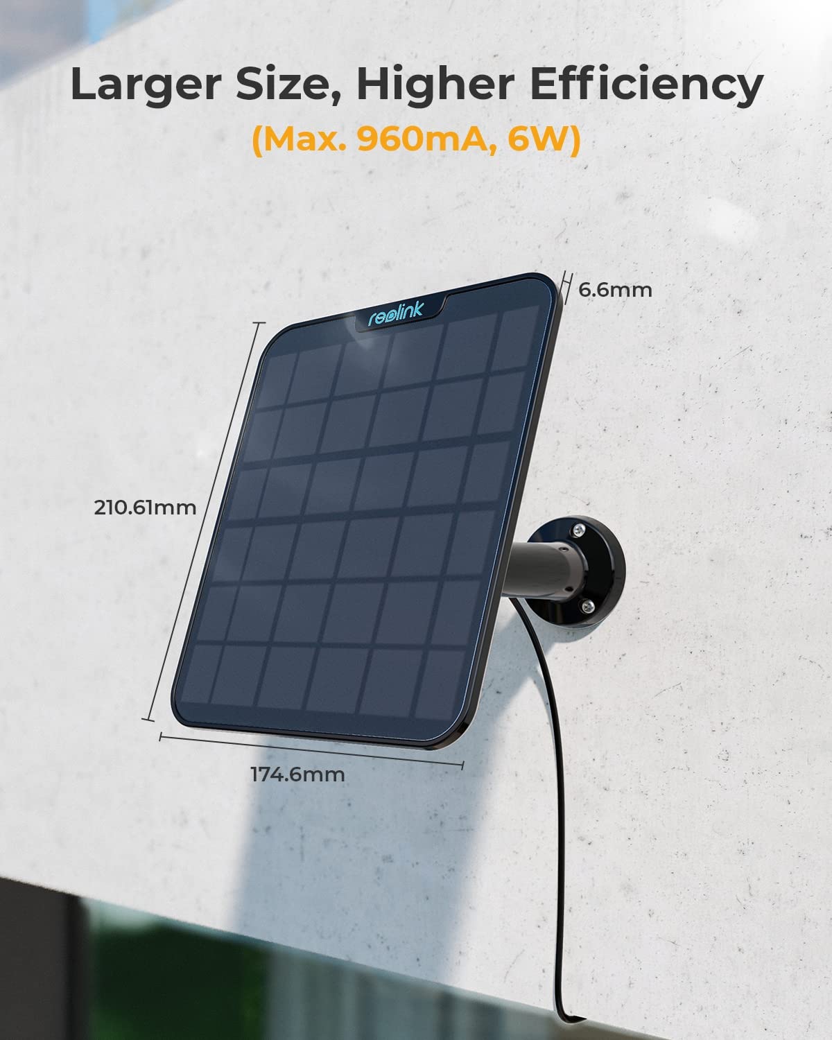 Reolink 6W Solar Panel Black, Non-Stop Solar Power Supply for All Wireless Battery Camera Outdoor, Compatible with TrackMix/Argus PT Ultra/Duo 2/Eco Ultra/3 Ultra, Waterproof, Adjustable Mount(Black)