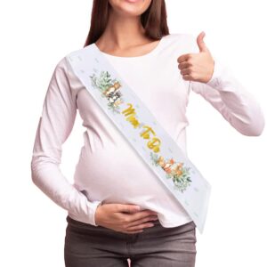 LXlucktim Woodland Baby Shower Sash for Baby Shower, Mom to be SashWoodland Animal Neutral Mom to Be & Daddy to Be Corsage Include Gold Glitter Letters Sash