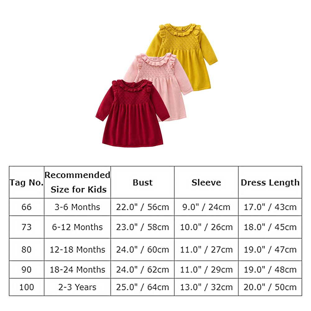 ODOLDI Toddler Girl Sweater Dress Baby Ribbed Knit Dress Long Sleeve Ruffle Sweater Dresses Baby Girls Solid Warm Sweater Dress Crochet A-Line Sweater Skirt Fall Winter Clothes Pink 3-6 Months