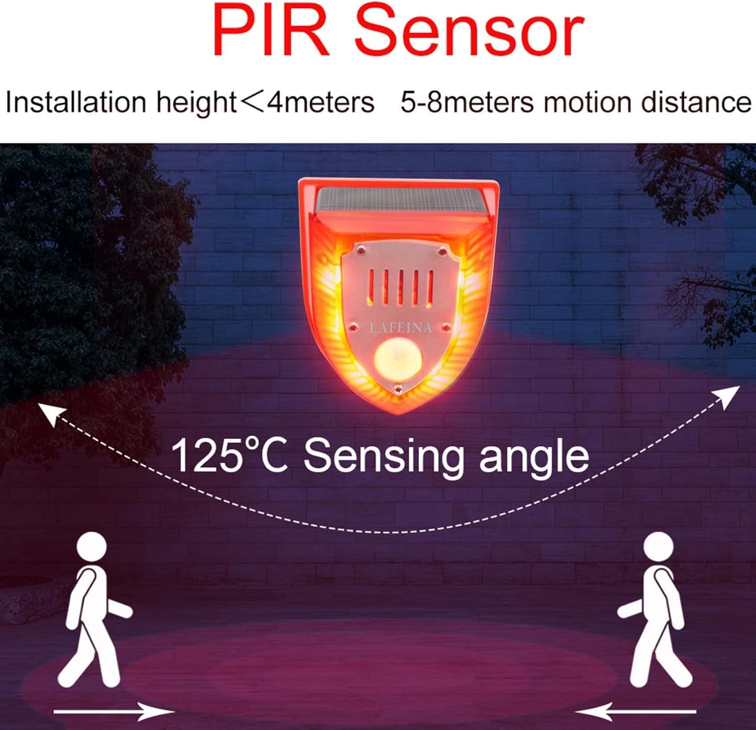 Solar Security Alarm Lights, 129dB Gunshot Sounds & Dog Barking Sound & Light Strobe Light Warning Lamp for Outdoor Farm Barn