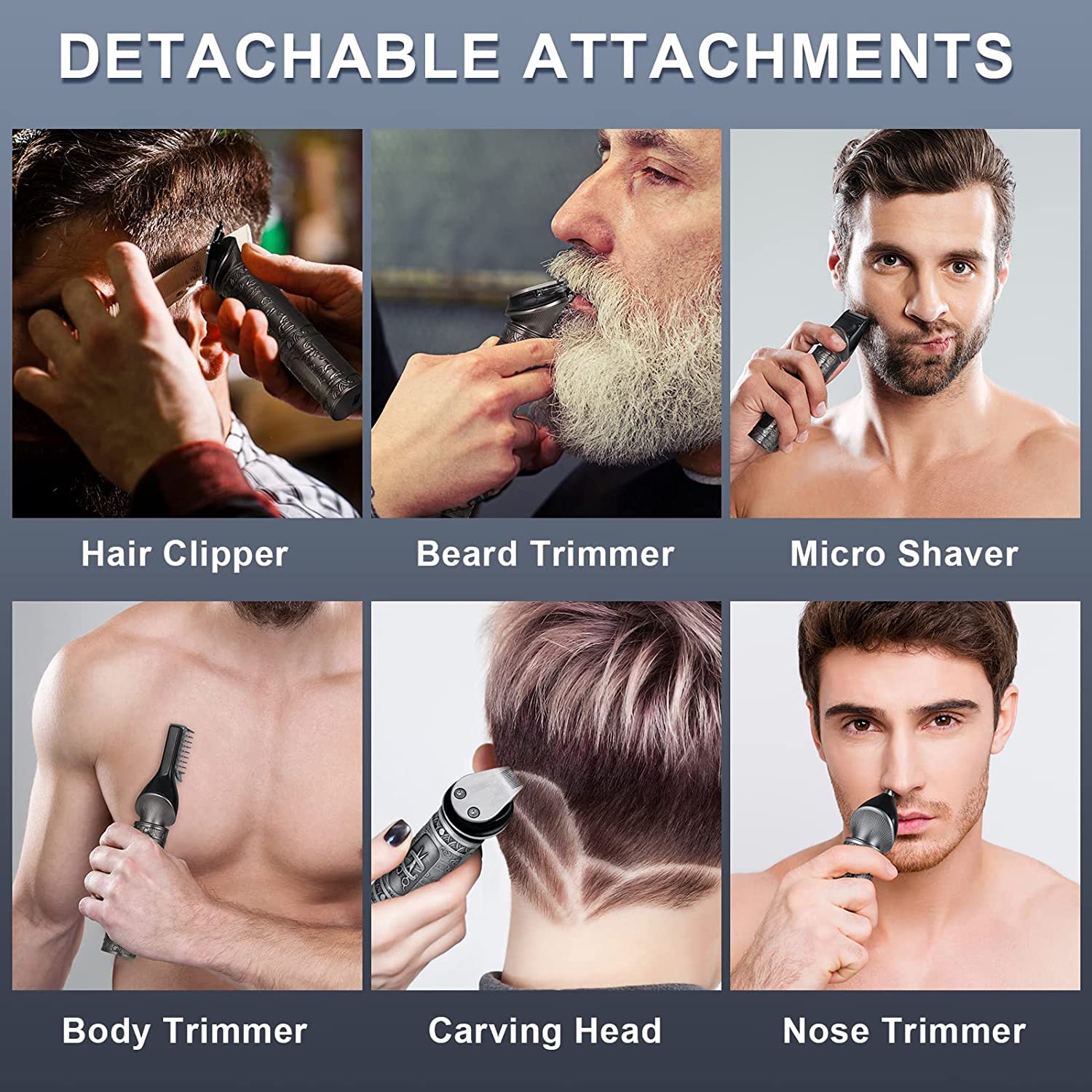 Hatteker Beard Trimmer Kit for Men Professional Hair Clipper Trimmer T-Blade Trimmer Nose Trimmer Beard Hair Shaver Nose Trimmer Hair Cuttint Kit Body Grooming Kit Cordless 6 in 1