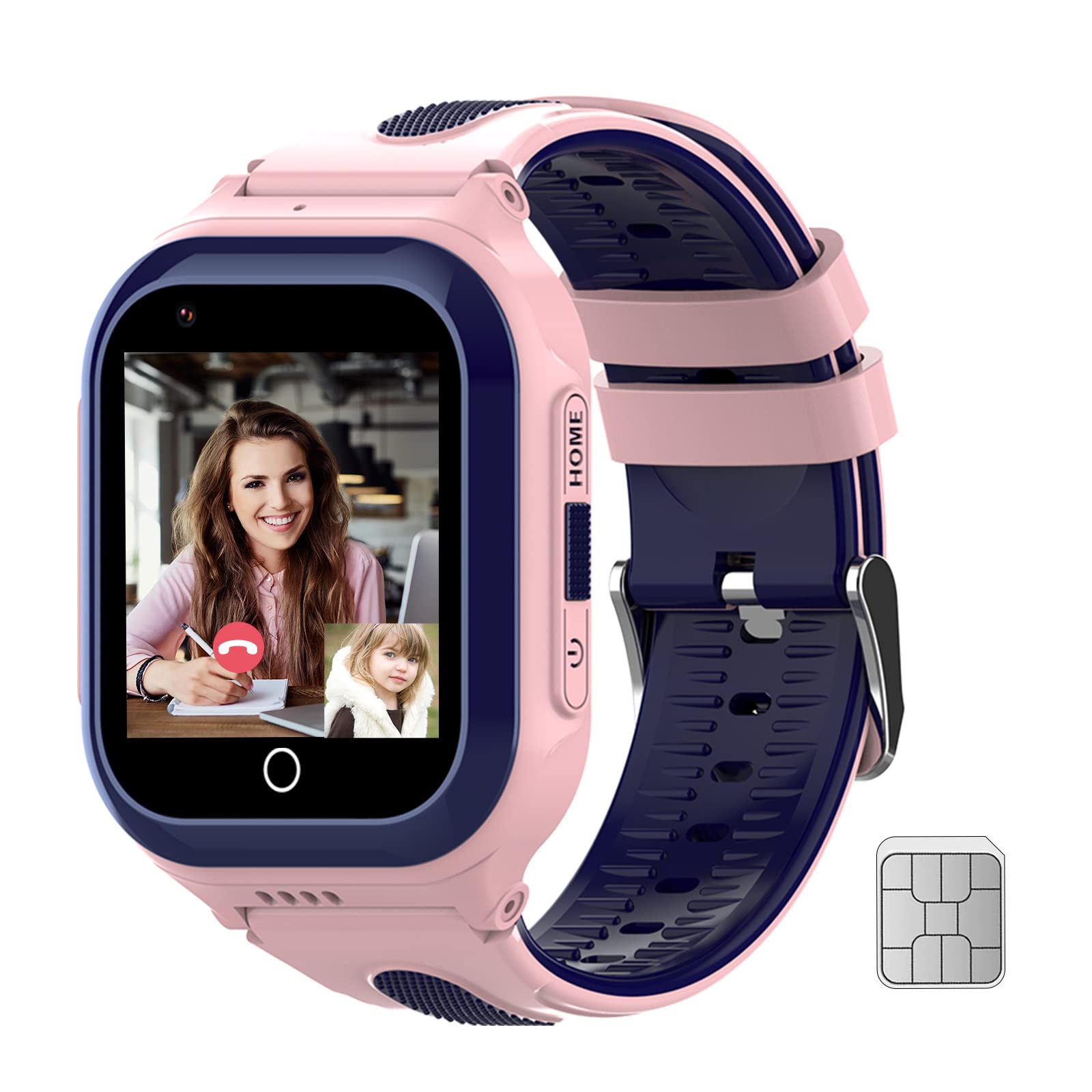 Wonlex 4G Kids Smartwatch with SIM Card, GPS Smart Watch for Kids, 1.4" Touch Screen Phone Watch with Video Calls, Voice Chat, SOS, Camera, Pedometer, Alarm, Music Player for Boys and Girls(Pink)