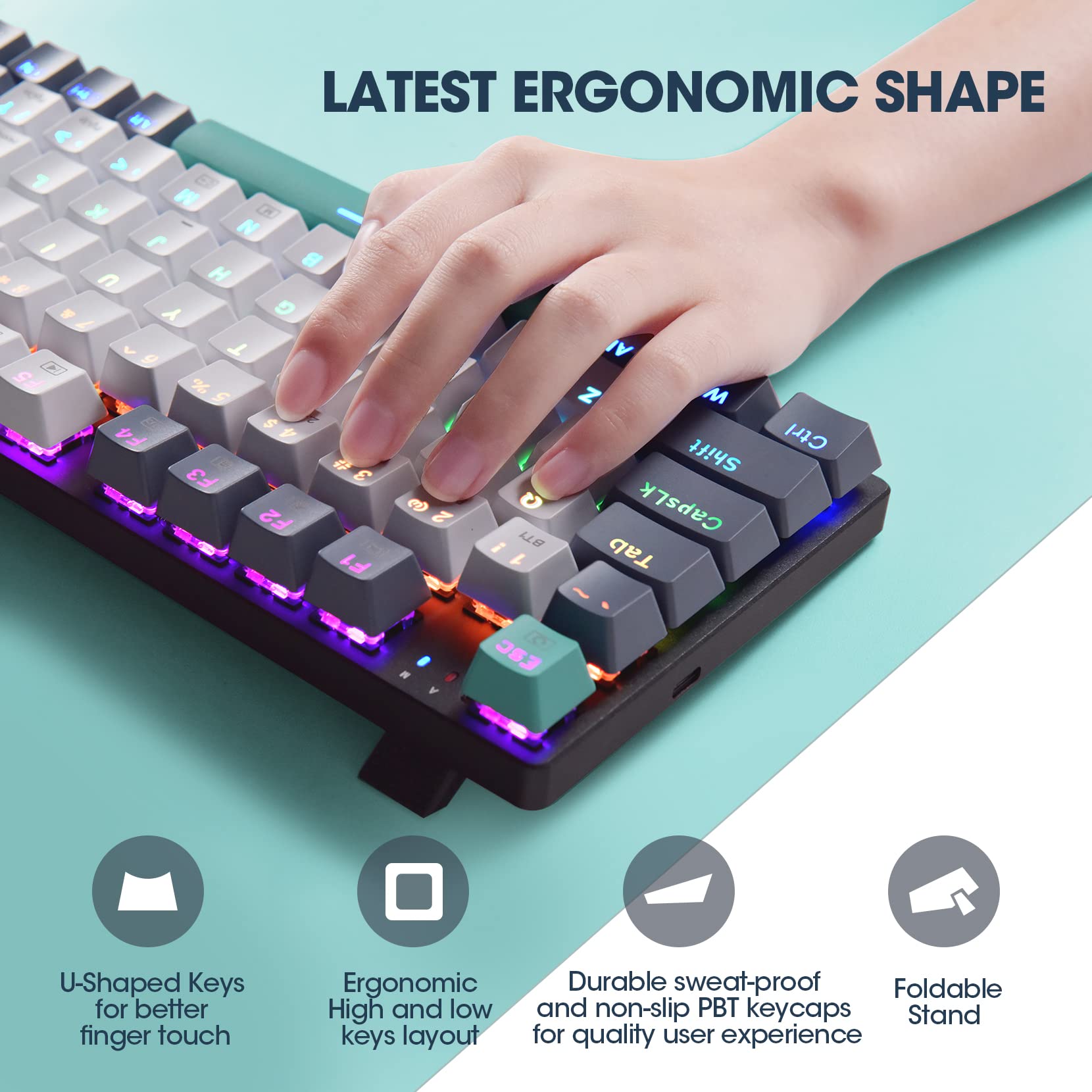 Wireless Mechanical Keyboard,Triple-Mode 2.4G/USB-C/Bluetooth Gaming Keyboard with RGB Backlit,Efficient Numeric Pad,Red Switches,94 Keys Metal Base PBT Compact Quiet Wired Keyboard for PC Mac iPad