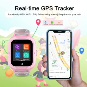 LogHog 4G Smart Watch for Kids Call and Text Boys Girls 4-12 Baby Watches with SIM Card GPS Tracker Touch Screen Kids Phone Watch Voice Video Calling Messaging (Pink)