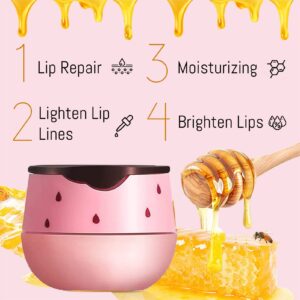 2PCS Lip Balm Honey Pot, Honey Pot Lip Balm for Dry Cracked Lips, Strawberry Lip Balm Scrubs Exfoliator & Moisturizer, Hydrating Lip Balm Honey Pot with Wand, Lip Sleeping Mask (C)