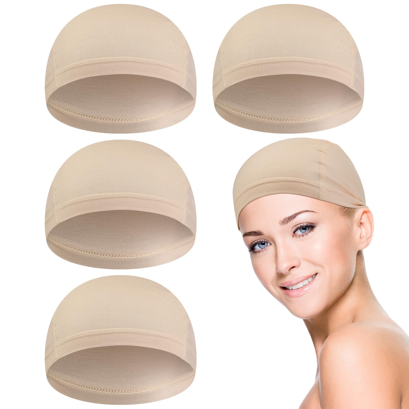 4 Pcs Bamboo Fiber Wig Cap Bamboo Wig Liner Cap for Women Hairloss Elastic Breathable Bald Cap Under Wigs (Beige)