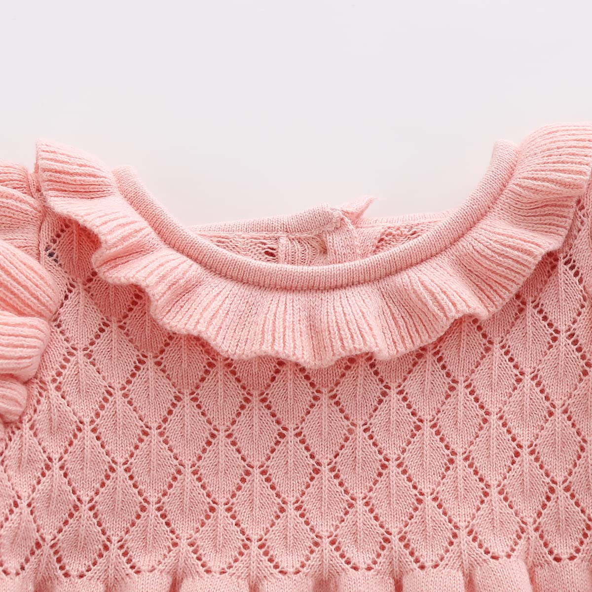 ODOLDI Toddler Girl Sweater Dress Baby Ribbed Knit Dress Long Sleeve Ruffle Sweater Dresses Baby Girls Solid Warm Sweater Dress Crochet A-Line Sweater Skirt Fall Winter Clothes Pink 3-6 Months