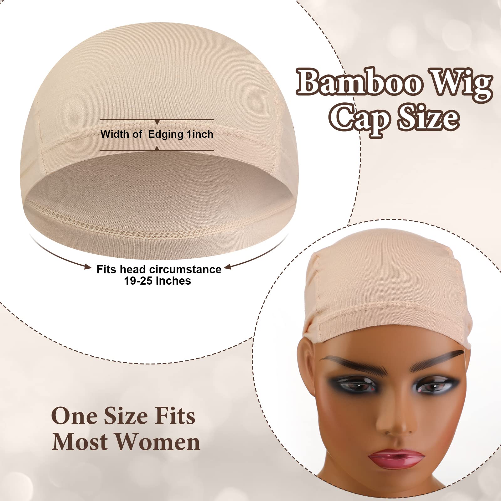 4 Pcs Bamboo Fiber Wig Cap Bamboo Wig Liner Cap for Women Hairloss Elastic Breathable Bald Cap Under Wigs (Beige)