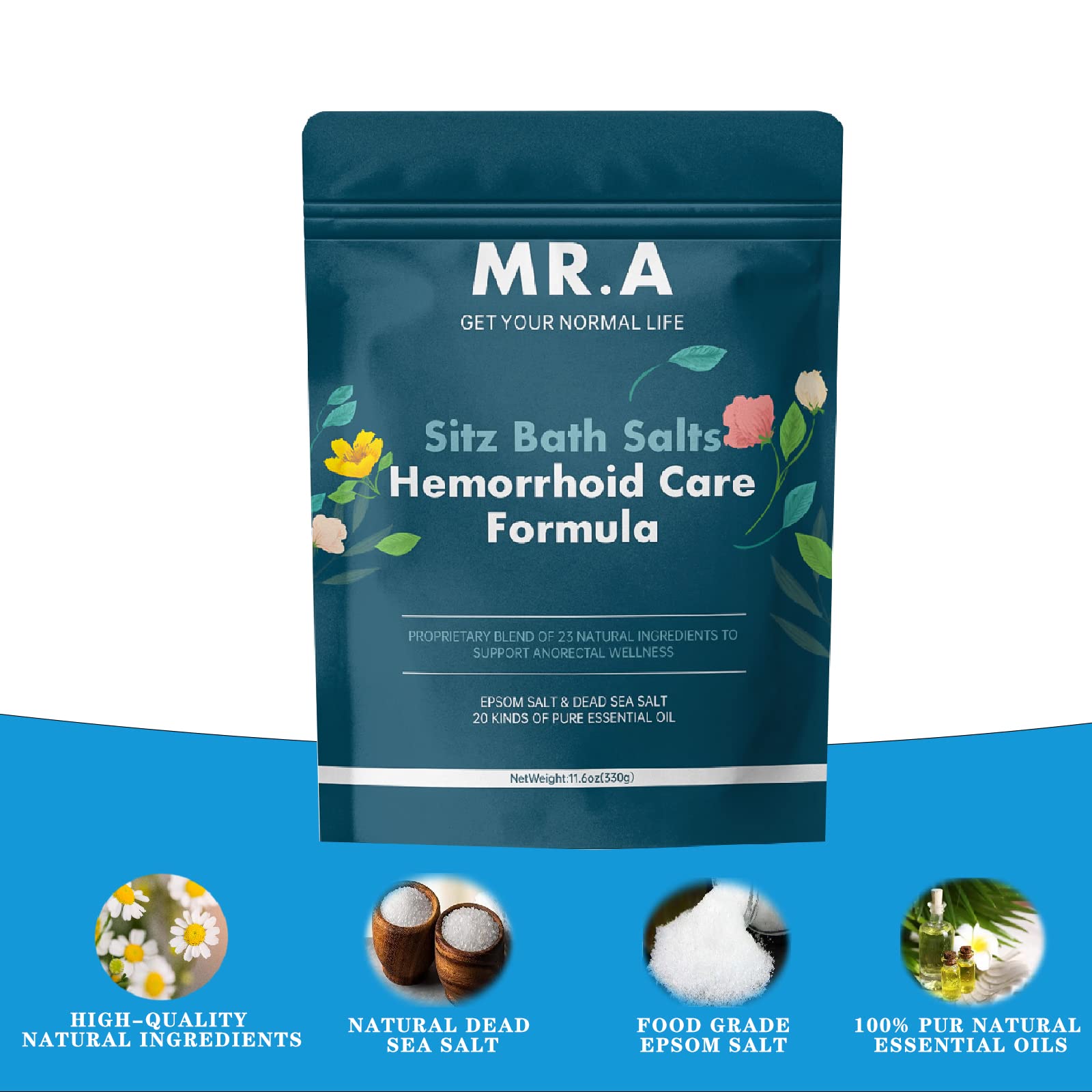 Sitz Bath for Hemorrhoids,Premium Grade 23 Ingredients, Advanced Hemorrhoid Treatment Formula Epsom Salt Dead Sea Salt Essential Oils, Sitz Bath Salts for Hemorrhoids Toilet Seat Bathtug 11.6 oz