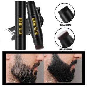 NewBang Beard Filler, 2-in-1 Filling Stick and Brush for Men, Waterproof Long-Lasting Natural Finish, Enhances Facial Hair and Moustache Makeup - Black