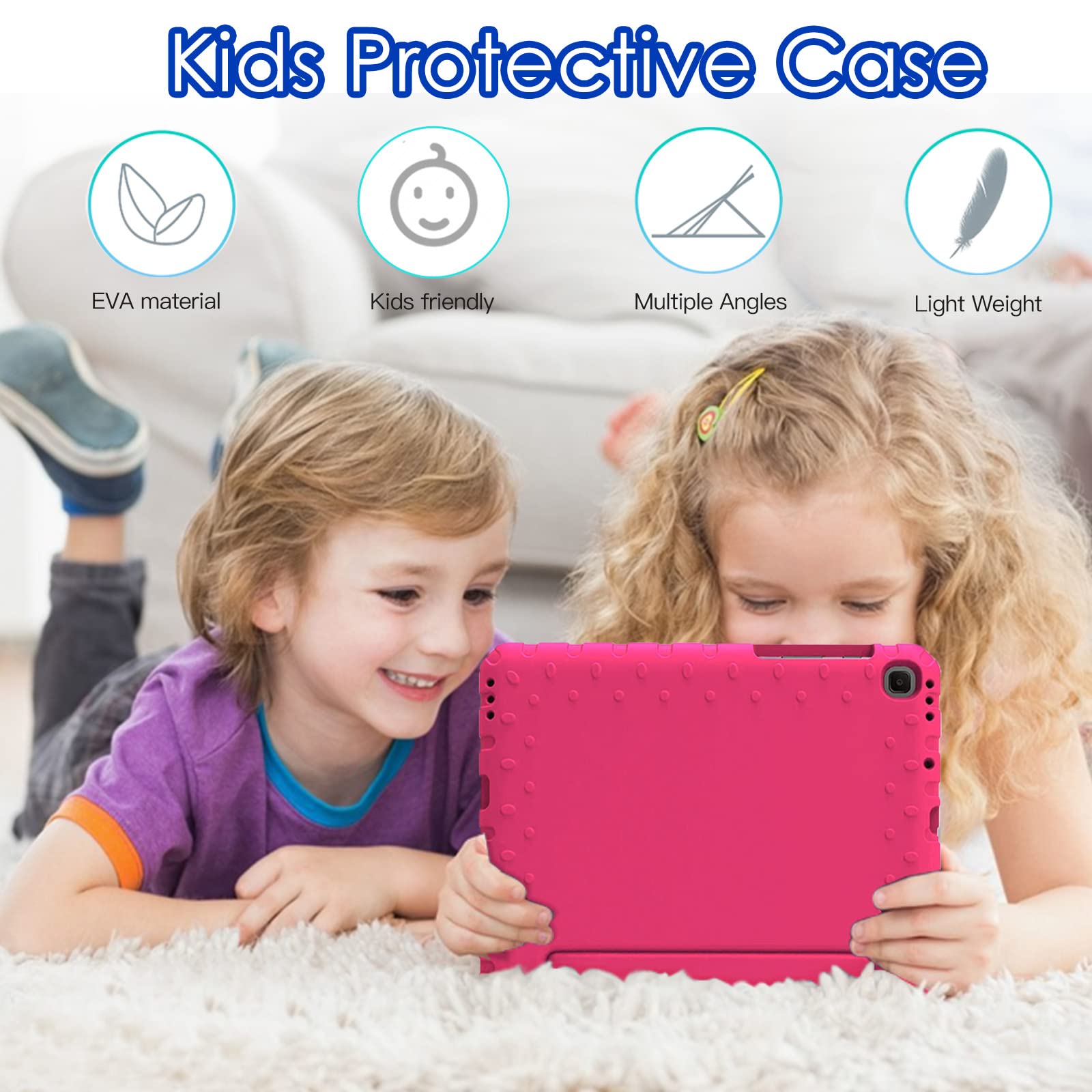 SIMPLEWAY Kids Case for Samsung Galaxy Tab S6 Lite 10.4 inch 2024/2020/2022 Release, Model SM-P625/SM-P620, SM-P610/P615, SM-P613/SM-P619, with S Pen Slot Shockproof Light Foldable Handle Rose