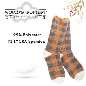 World's Softest Cozy Collection Crew Socks - Smooth Multi Colors Cozy Socks - Knit Top Holiday Spirit Fashion Socks (Fall Gingham)