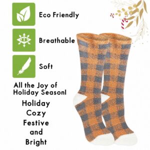 World's Softest Cozy Collection Crew Socks - Smooth Multi Colors Cozy Socks - Knit Top Holiday Spirit Fashion Socks (Fall Gingham)