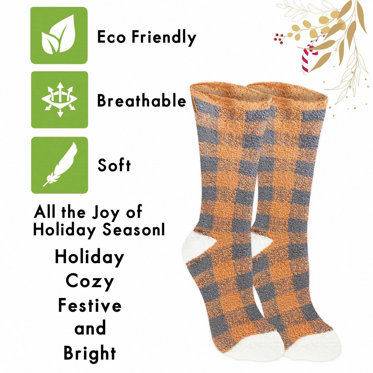 World's Softest Cozy Collection Crew Socks - Smooth Multi Colors Cozy Socks - Knit Top Holiday Spirit Fashion Socks (Fall Gingham)