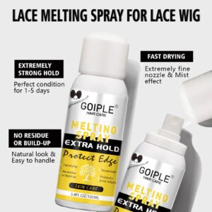 Goiple Lace Melting Spray for Wigs, Closures & Extensions - Styling Agent with Strong Natural Finish, Fast Drying, Water & Oil Resistant, Includes Hair Adhesive, Edge Control Wax & Hair Wax Stick