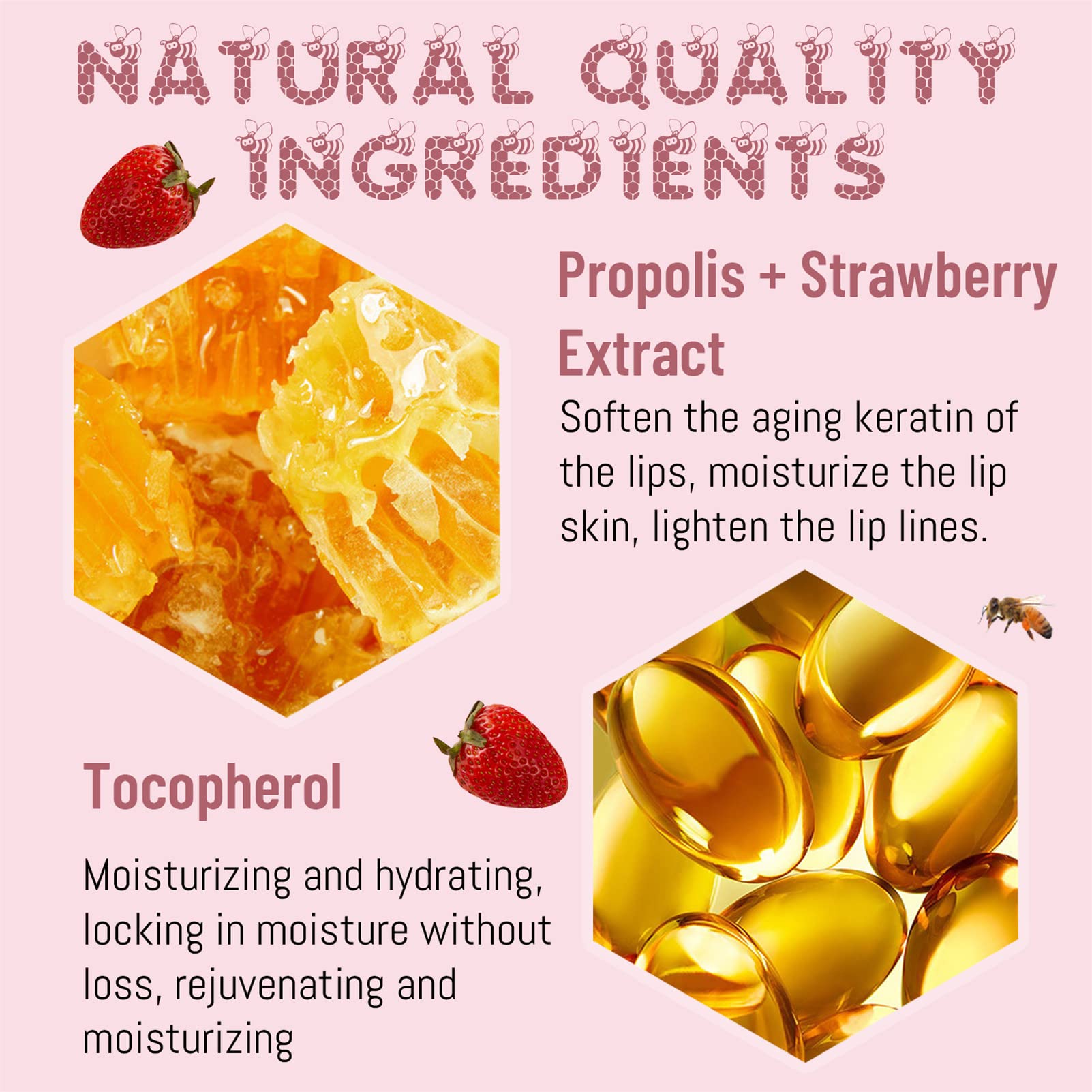 2PCS Lip Balm Honey Pot, Honey Pot Lip Balm for Dry Cracked Lips, Strawberry Lip Balm Scrubs Exfoliator & Moisturizer, Hydrating Lip Balm Honey Pot with Wand, Lip Sleeping Mask (C)