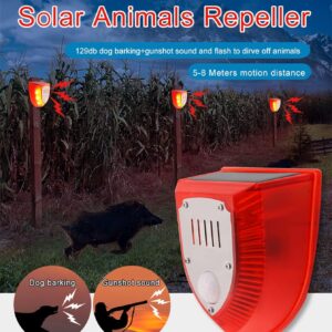 Solar Security Alarm Lights, 129dB Gunshot Sounds & Dog Barking Sound & Light Strobe Light Warning Lamp for Outdoor Farm Barn