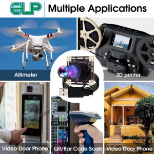 ELP 16 Megapixel USB Camera Module with 75degree No Distortion Lens 3496P 6K Embedded Webcam Board for Computer 16mp CMOS IMX298 USB2.0 Video Raspberry Pi Web PC Camera for 3D printer Bar/QR Code Scan