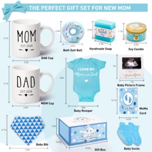 ShinnyWis 2024 New Mom Gifts for Women- Announcements Pregnancy Gifts for First Time Moms, Gender Reveal Gifts for New Parents Mom and Dad Mugs-11oz Coffee Mug Set (Blue)