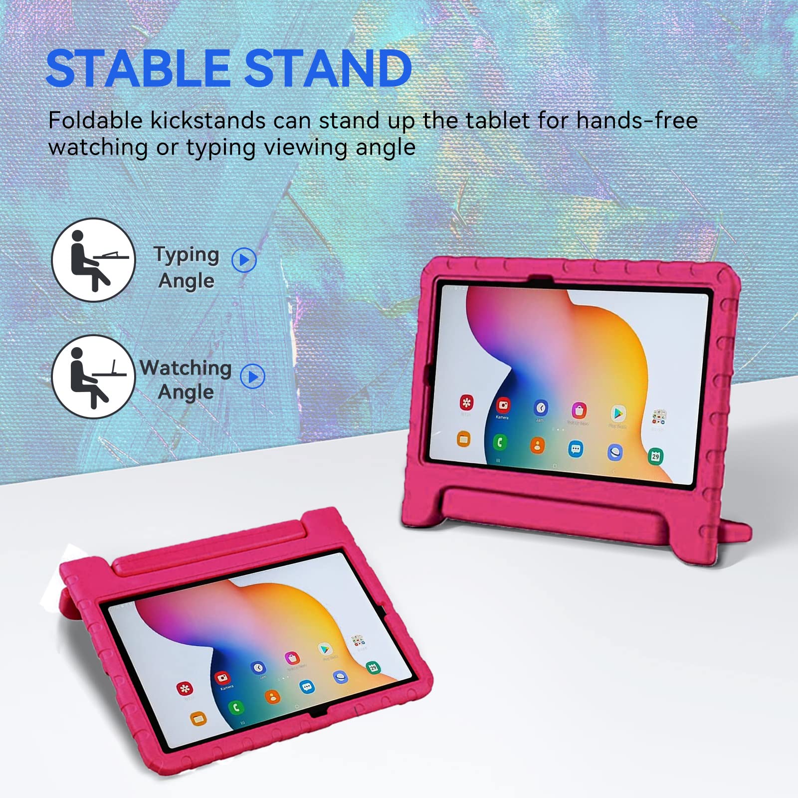 SIMPLEWAY Kids Case for Samsung Galaxy Tab S6 Lite 10.4 inch 2024/2020/2022 Release, Model SM-P625/SM-P620, SM-P610/P615, SM-P613/SM-P619, with S Pen Slot Shockproof Light Foldable Handle Rose