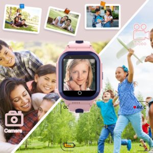 Wonlex 4G Kids Smartwatch with SIM Card, GPS Smart Watch for Kids, 1.4" Touch Screen Phone Watch with Video Calls, Voice Chat, SOS, Camera, Pedometer, Alarm, Music Player for Boys and Girls(Pink)