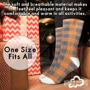 World's Softest Cozy Collection Crew Socks - Smooth Multi Colors Cozy Socks - Knit Top Holiday Spirit Fashion Socks (Fall Gingham)