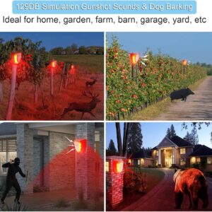 Solar Security Alarm Lights, 129dB Gunshot Sounds & Dog Barking Sound & Light Strobe Light Warning Lamp for Outdoor Farm Barn