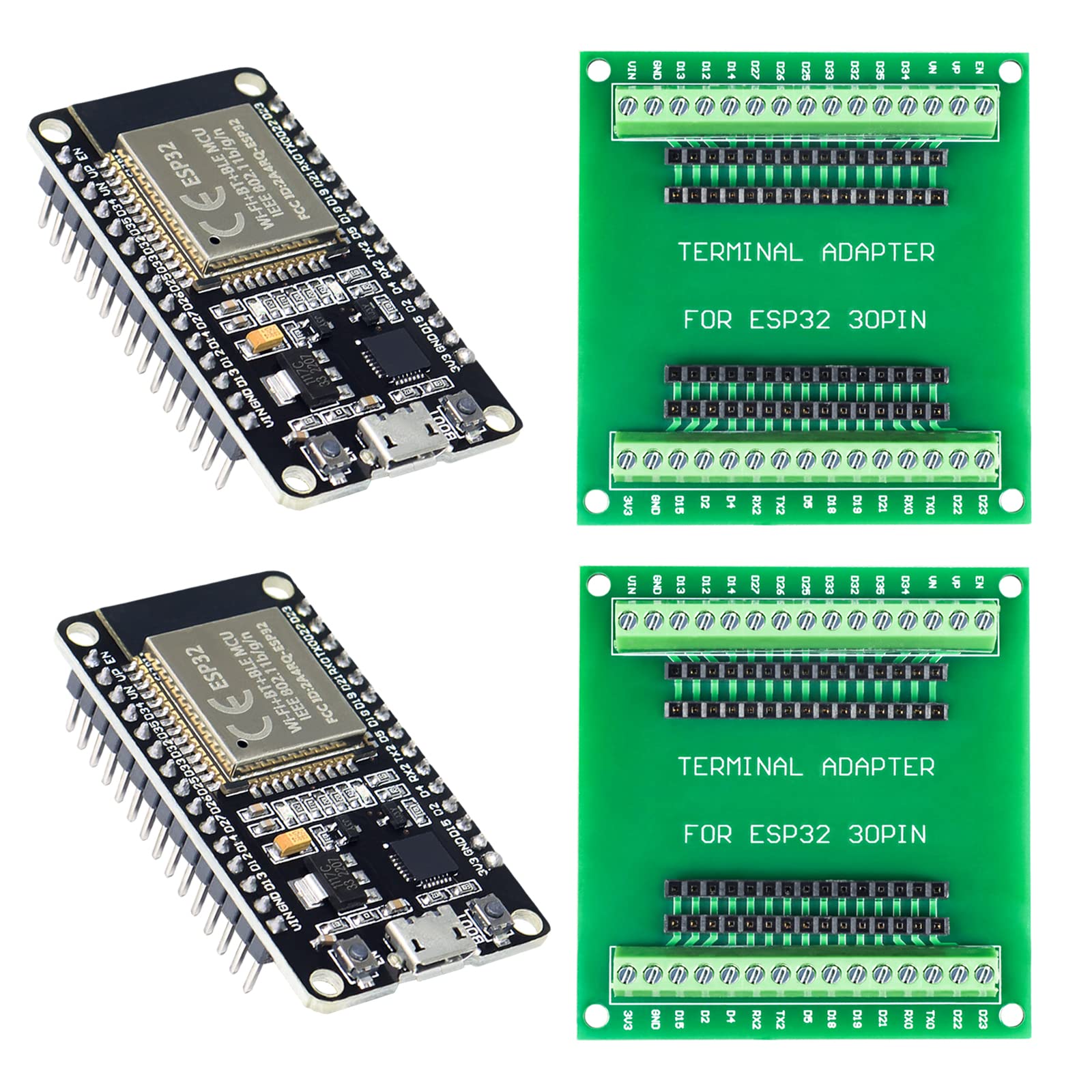 KeeYees 2pcs ESP32 WiFi Development Board with 2pcs Breakout Board (30PIN)