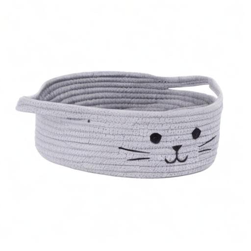 HiChen Small Woven Rope Storage Basket, Cute Cat Toy Basket for Living Room, Baby Basket for Nursery, Gift Basket Empty for Baby Shower, Grey, 9.8 x 4 inches