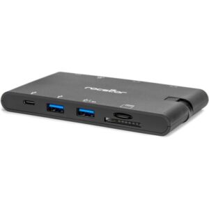 rocstor portable usb-c multiport adapter, 2x usb-c, usb-a, hdmi, vga, rj45, sd card