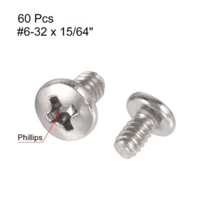 uxcell #6-32 x 15/64" Phillips Pan Head Screw Fastener Silver Tone for Laptop PC TV Fan Switch 60pcs